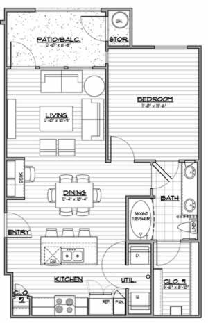 A1 - One Bedroom / One Bath - 751 Sq. Ft.*