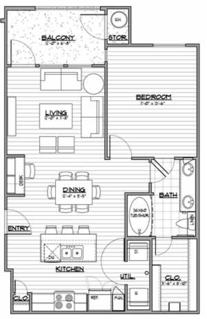 A2 - One Bedroom / One Bath - 751 Sq. Ft.*