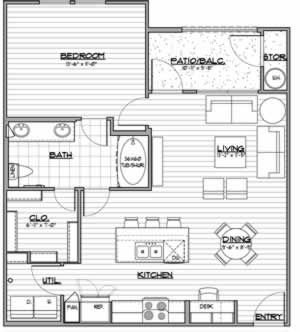 A4 - One Bedroom / One Bath - 760 Sq. Ft.*