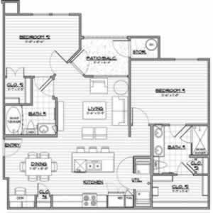 B1 - Two Bedroom / Two Bath - 1009 Sq. Ft.*