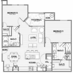 B2 - Two Bedroom / Two Bath - 1009 Sq. Ft.*
