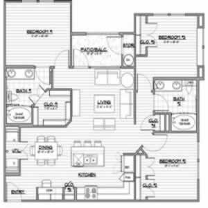 C1 - Three Bedroom / Two Bath - 1175 Sq. Ft.*