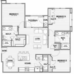 C3 - Three Bedroom / Two Bath - 1168 Sq. Ft.*