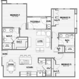 C4 - Three Bedroom / Two Bath - 1168 Sq. Ft.*